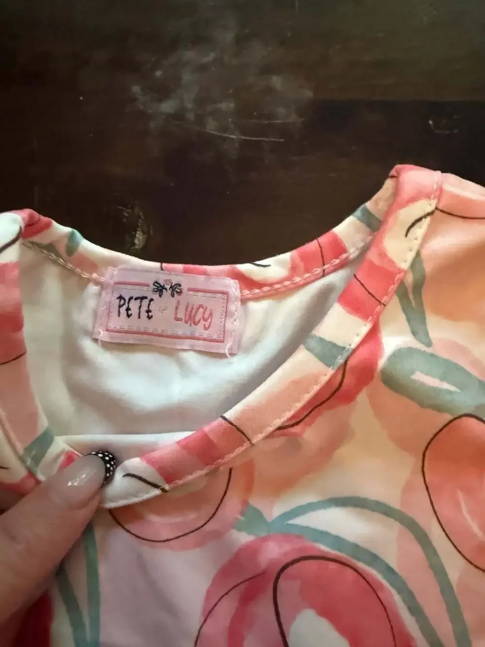 Pete + Lucy Peach Print Dress and Striped Ruffle Leggings